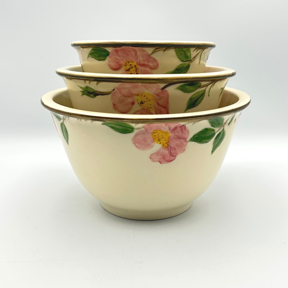Franciscan Desert Rose Mixing Bowls 9" 7" 5" Pink Floral 1949-1953 Set of 3 MCM